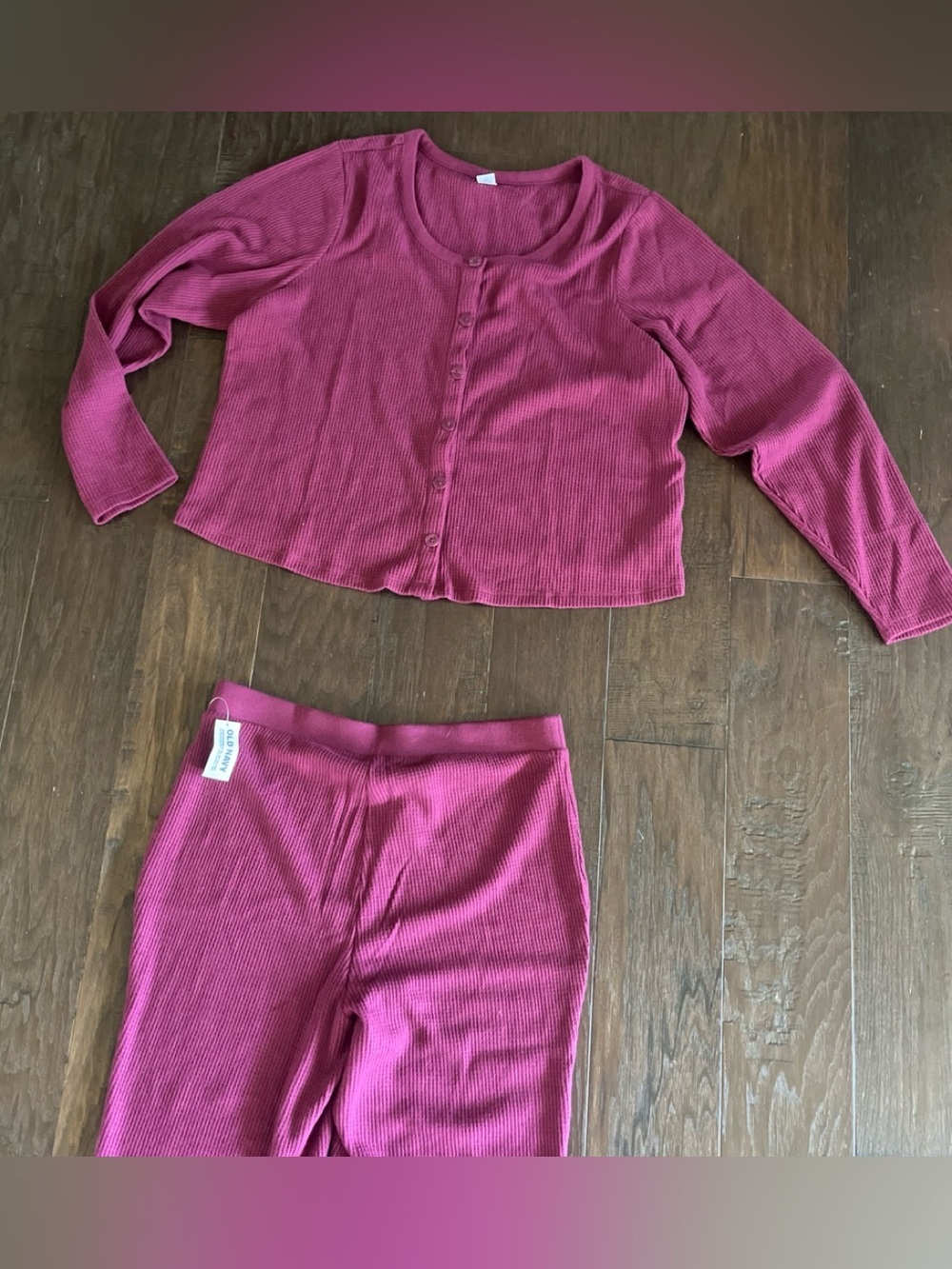 Womens’ Ribbed Two-Piece Pajama Set - Raspberry Pink / magenta